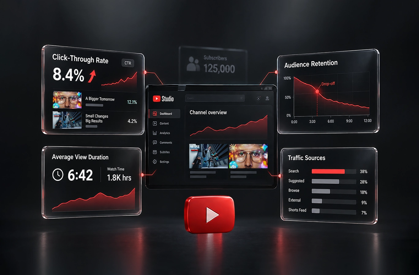 YouTube analytics dashboard focused on performance metrics